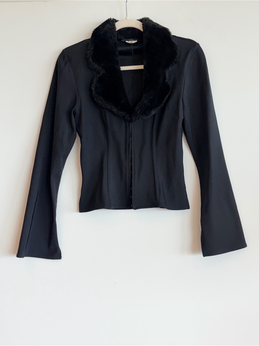 Vintage Mark Wong Nark Y2K Faux Fur Collar Hook & Eye Jacket Black